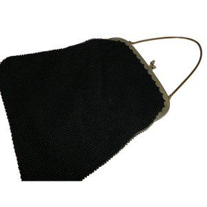 Vintage Lumured Little Black Petite Beaded Clutch Purse Evening Bag Rockabilly